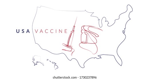 Vaccination. Vaccine, USA. One line art. Vector illustration