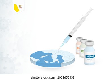 Vaccination in Vatican City with different type of COVID-19 vaccine. Сoncept with the vaccine injection in the map of Vatican City. Vector illustration.