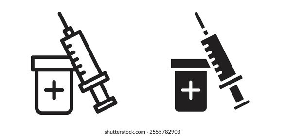 Vaccination vector icon set in black color.