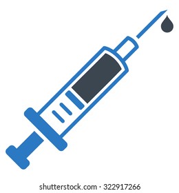Vaccination vector icon. Style is bicolor flat symbol, smooth blue colors, rounded angles, white background.