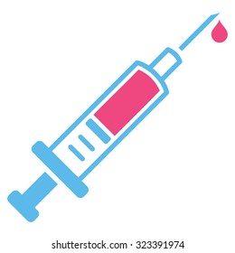Vaccination vector icon. Style is bicolor flat symbol, pink and blue colors, rounded angles, white background.