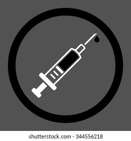 Vaccination vector icon. Style is bicolor flat rounded symbol, black and white colors, rounded angles, gray background.