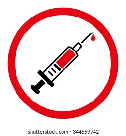 Vaccination vector icon. Style is bicolor flat rounded symbol, intensive red and black colors, rounded angles, white background.