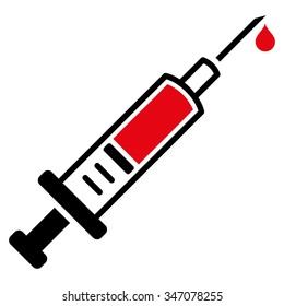 Vaccination vector icon. Style is bicolor flat symbol, intensive red and black colors, rounded angles, white background.