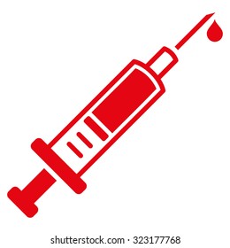 Vaccination vector icon. Style is flat symbol, red color, rounded angles, white background.