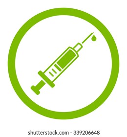 Vaccination vector icon. Style is flat rounded symbol, eco green color, rounded angles, white background.