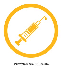 Vaccination vector icon. Style is flat rounded symbol, yellow color, rounded angles, white background.