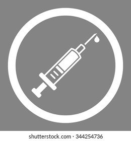 Vaccination vector icon. Style is flat rounded symbol, white color, rounded angles, gray background.