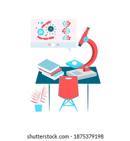 Vaccination vector illustration concept. 3D Vaccine laboratory, vaccine research, pharmaceutical instrument, microbiology magnifying tool, medical research. Premium quality. Modern flat design graphic
