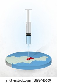 Vaccination of Vermont, injection of a syringe into a map of Vermont. Vector illustration of a syringe with vaccine and map.