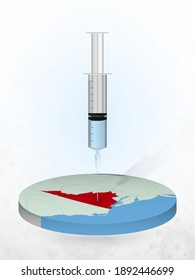 Vaccination of Virginia, injection of a syringe into a map of Virginia. Vector illustration of a syringe with vaccine and map.