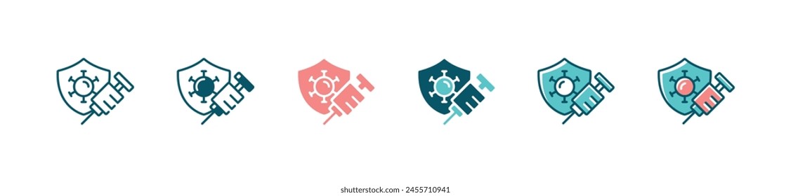 vaccination virus syringe icon set with shield medical vaccine coronavirus medicine vector illustration pandemic virus disease treatment symbol design