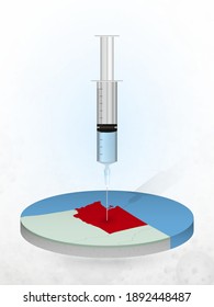 Vaccination of Washington, injection of a syringe into a map of Washington. Vector illustration of a syringe with vaccine and map.