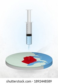 Vaccination of Wisconsin, injection of a syringe into a map of Wisconsin. Vector illustration of a syringe with vaccine and map.