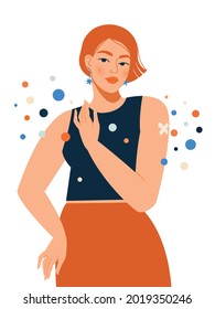 Vaccination of the woman. Vector modern illustration of a young woman. Isolated on abstract background.