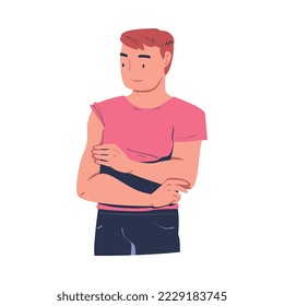 Vaccination with Young Man Character Pulling Sleeve of His Upper Arm for Being Vaccinated Vector Illustration