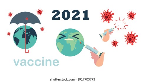 vaccine 2021 world campaign protection covid 19 syringe and vial treatment vector illustration