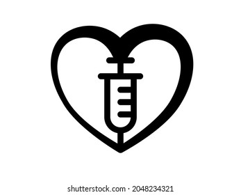 Vaccine Acceptance Icon. Love Vaccines Social Campaign. Positive Impact Of COVD-19 Vaccines. Syringe Symbol In A Heart Shape. Vector.