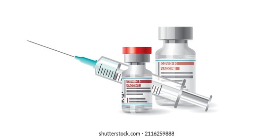 Vaccine against coronavirus COVID-19. Flat vector illustration of vaccine vials and syringe. Treatment of coronavirus covid-19 with an injection. Vaccination against virus, infection. 