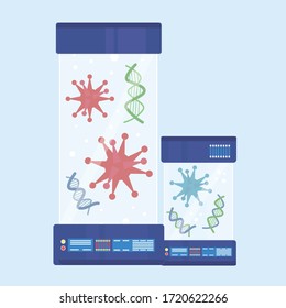 Vaccine against the virus, Covid-19, research to save the world, Icon, Vector illustration with syringe with vaccine. 