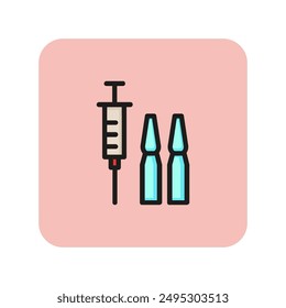 Vaccine allergy line icon. Drug, antidote, antibiotic. Medication for allergy concept. Vector illustration can be used for topics like medicine, healthcare, pharmacy