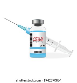 Vaccine ampoule with syringe. Covid-19 coronavirus vaccination concept