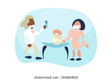 Vaccine for baby. Vaccination against the virus in the hospital. Mom with a child and a doctor