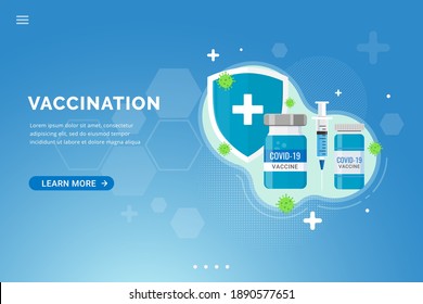 Vaccine background for vaccination landing page template design concept vector illustration