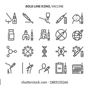 Vaccine, bold line icons. The illustrations are a vector, editable stroke, 48x48 pixel perfect files. Crafted with precision and eye for quality.