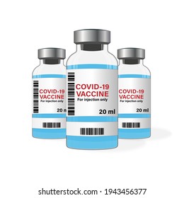 Vaccine bottle with barcode. Covid-19 coronavirus vaccination concept