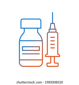 Vaccine bottle gradient linear vector icon. Vial with drug and syringe. Pharmaceutical remedy. Medication for flu. Thin line color symbols. Modern style pictogram. Vector isolated outline drawing