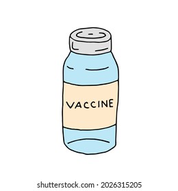 Vaccine bottle. Mandatory vaccination. Dose. Medicine. Epidemic. Virus. Covid. Vector. Doodle. hand-drawn illustration.