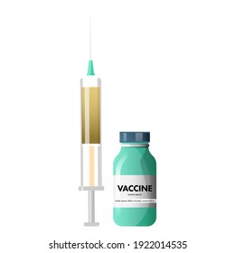 Vaccine Bottle With Syringe Element On White Background.