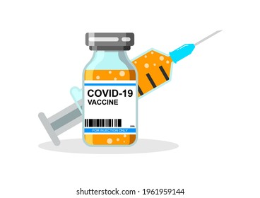 Vaccine bottle and syringe injection. Antiviral drugs. Vaccination to increase immunity. Herd immunity. Flat Icon vaccine. Coronavirus covid-19.illustration. Coronavirus vaccine vector banner.