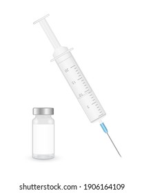 vaccine bottle with syringe isolated on white
