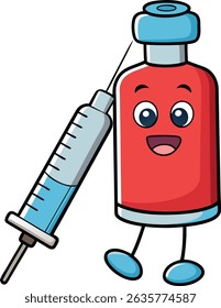 A vaccine bottle with a syringe represents immunization. The syringe is used to draw and administer the vaccine from the vial to protect against diseases.
