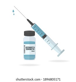 Vaccine bottle and syringe symbol. Coronavirus, Covid-19 vaccine Concept. Isolated vector illustration.