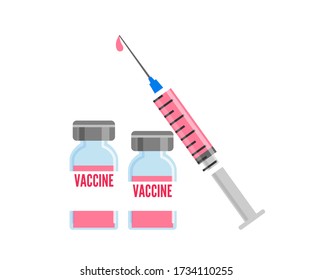 vaccine bottle and syringe vaccination concept isolated on white background vector illustration