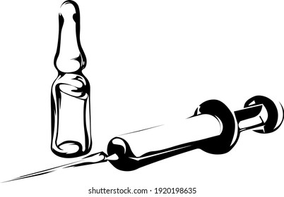 Vaccine bottle and syringe vector drawing