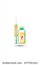 Vaccine bottle vector image. Vaccine price vector image. Vaccince bottle with price symbol.