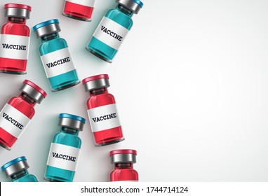 Vaccine bottles vector background template. Vaccine bottle and white empty space for text, background template for covid-19 coronavirus  vaccination and immunization medical treatment. Vector illustra