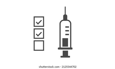 Vaccine Check Icon. Vector isolated flat black and white illustration