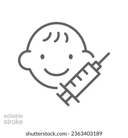 Vaccine for children line icon. Human immune. Pediatric immunology, Kids diseases viral bacterial infection. Baby vaccination Editable stroke vector illustration design on white background EPS 10