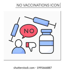 Vaccine color icon. Voluntary refusal of vaccination. Covid19 disease. No vaccinations concept. Isolated vector illustration