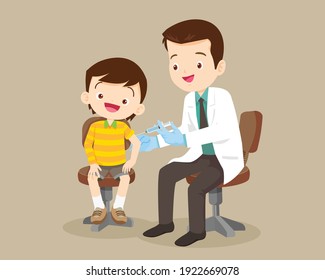 Vaccine Concept, Doctor Preventive Vaccination For Children Boy.Children Vaccination Concept For Immunity Health.