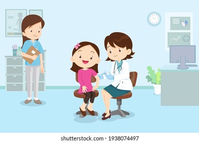 vaccine concept, doctor Preventive vaccination for children girl.Children vaccination concept for immunity health.