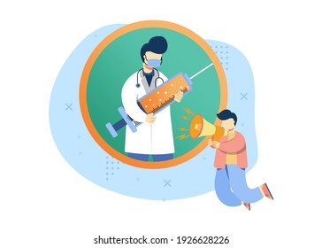 vaccine concept vector illustration. let's vaccine. preventive corona virus. can use for web banner, landing page, mobile apps. character cartoon Illustration flat style.