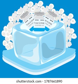Vaccine concept. Web banners, can be used for infographics. The vaccine protects the Covid-19 Frisian box. And the vaccine, the bottle and the ice vector are beautifully illustrated.
