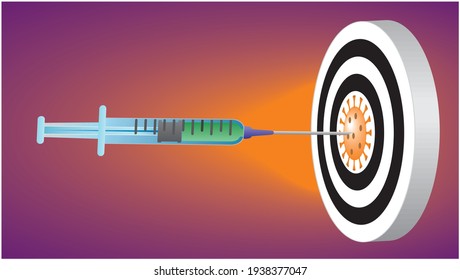 Vaccine Corona virus and dartboard. Vector illustration.