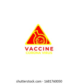 Vaccine Corona Virus in red and yellow color. for sign and emblem. in triangle shape logo template